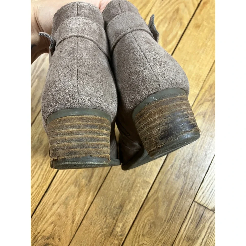 Brown Suede Ankle Boots Buckle Zip Side Block‎ Heel Casual Fashion